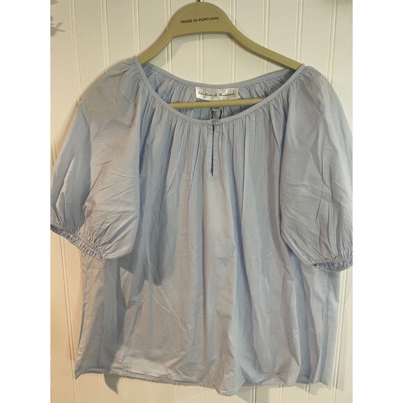 Chelsea & Theodore Light Blue Puff Sleeve Top XS 100% Cotton Made In India - Picture 1 of 12